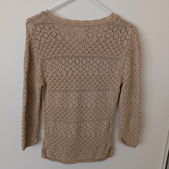 Vintage Jones New York Womens Petite Small Beige Sweater Crochet Cottage Boho - Picture 5 of 6